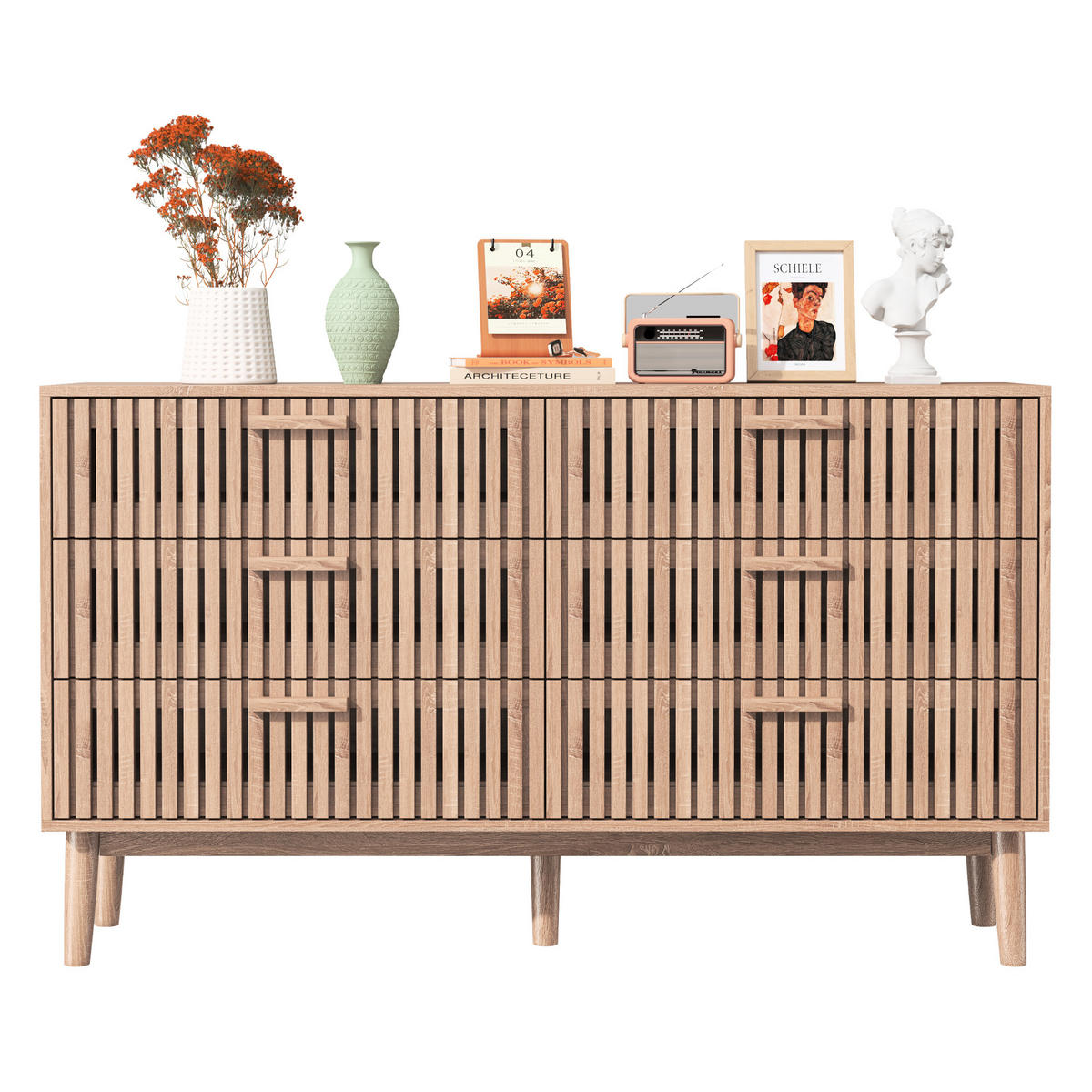 BYRÅ, naturfärgad, 6 lådor, trälook - Naturfärgad, Träbaserade material (34/73/100cm) - SHOPENTRA