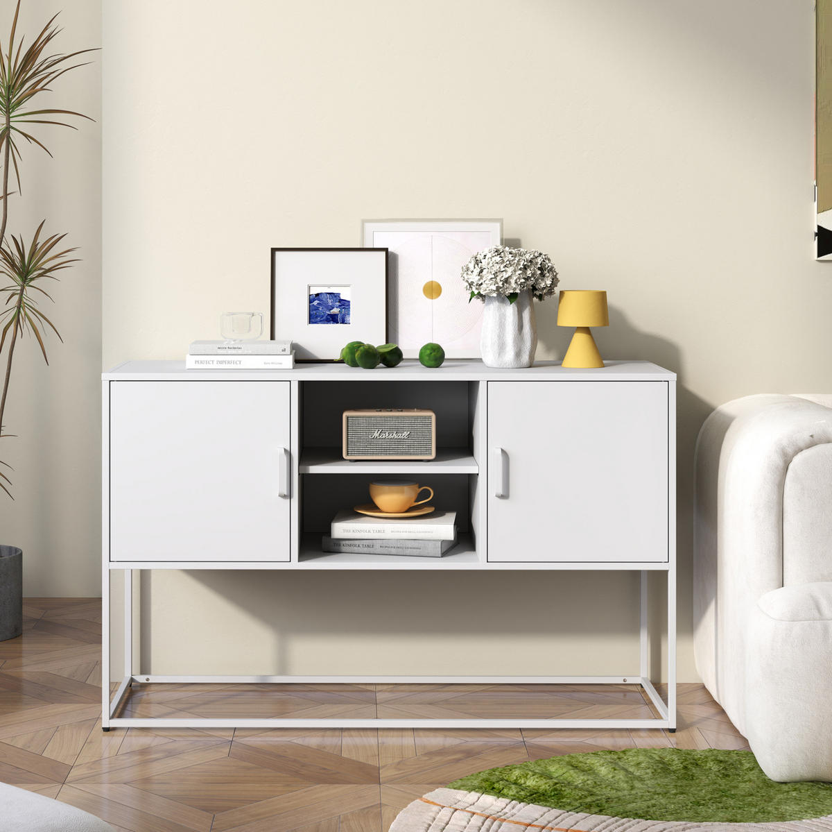 SIDEBOARD 120/40/75 cm in Weiß aus Metall mit 6 Fächern - Weiß, Metall (120/75/40cm) - BEAOK