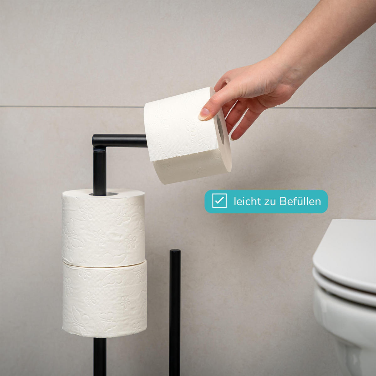 STAND-WC-GARNITUR, schwarz - Schwarz, Metall (18/57/23cm) - eluno