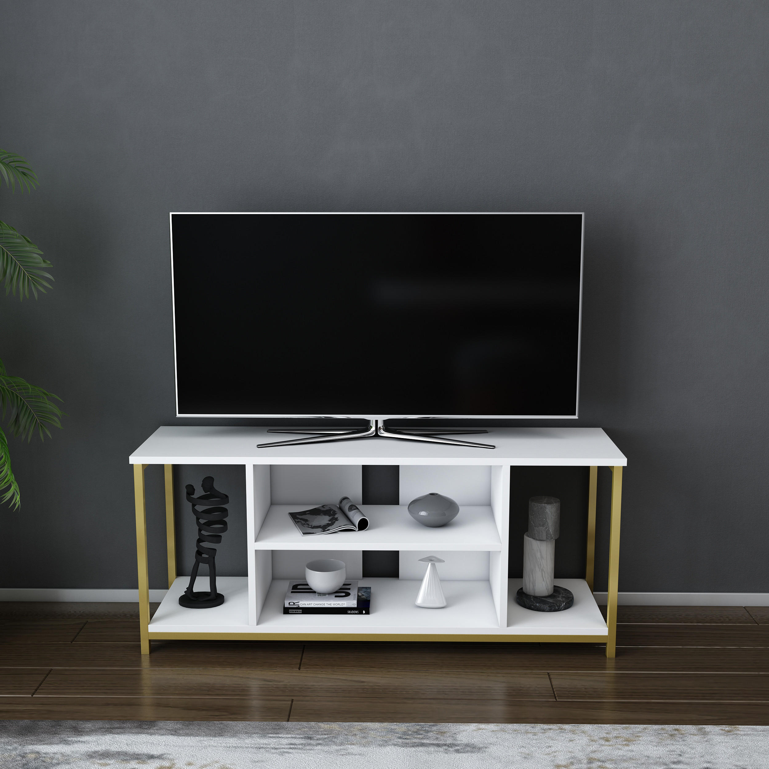 TV-ELEMENT Rinaldo Gold Weiß - Goldfarben/Weiß, Holzwerkstoff (120/51/35cm) - Decorotika