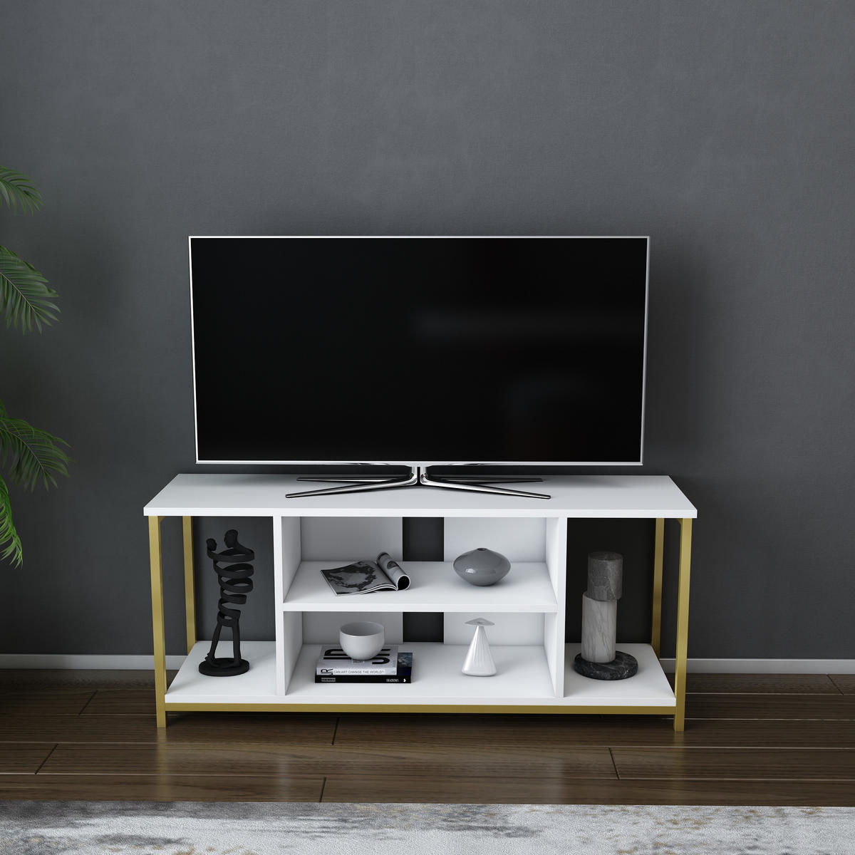 TV-ELEMENT Rinaldo Gold Weiß - Goldfarben/Weiß, Holzwerkstoff (120/51/35cm) - Decorotika
