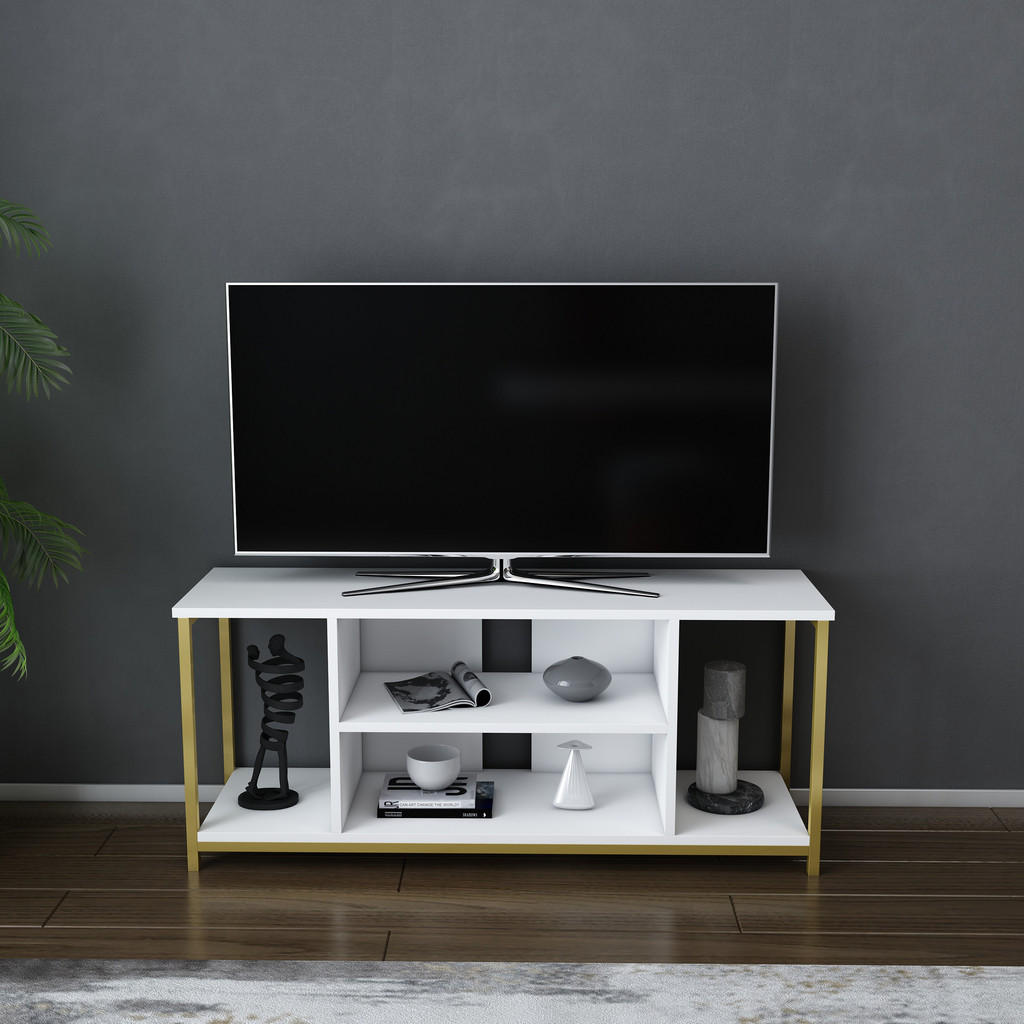 Thumbnail - Decorotika Tv-Element, Weiß, Gold, Holzwerkstoff, 120x51x35 cm, Wohnzimmer, Wohnwände, Lowboards, Lowboards stehend