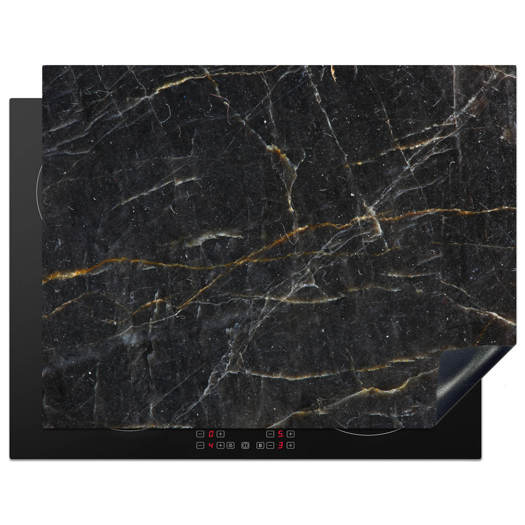HERDABDECKPLATTE Marmor - Schwarz - Gold - Grau - Marmorstruktur 77x59 cm - Goldfarben, Kunststoff (77/0.2/59cm) - MuchoWow