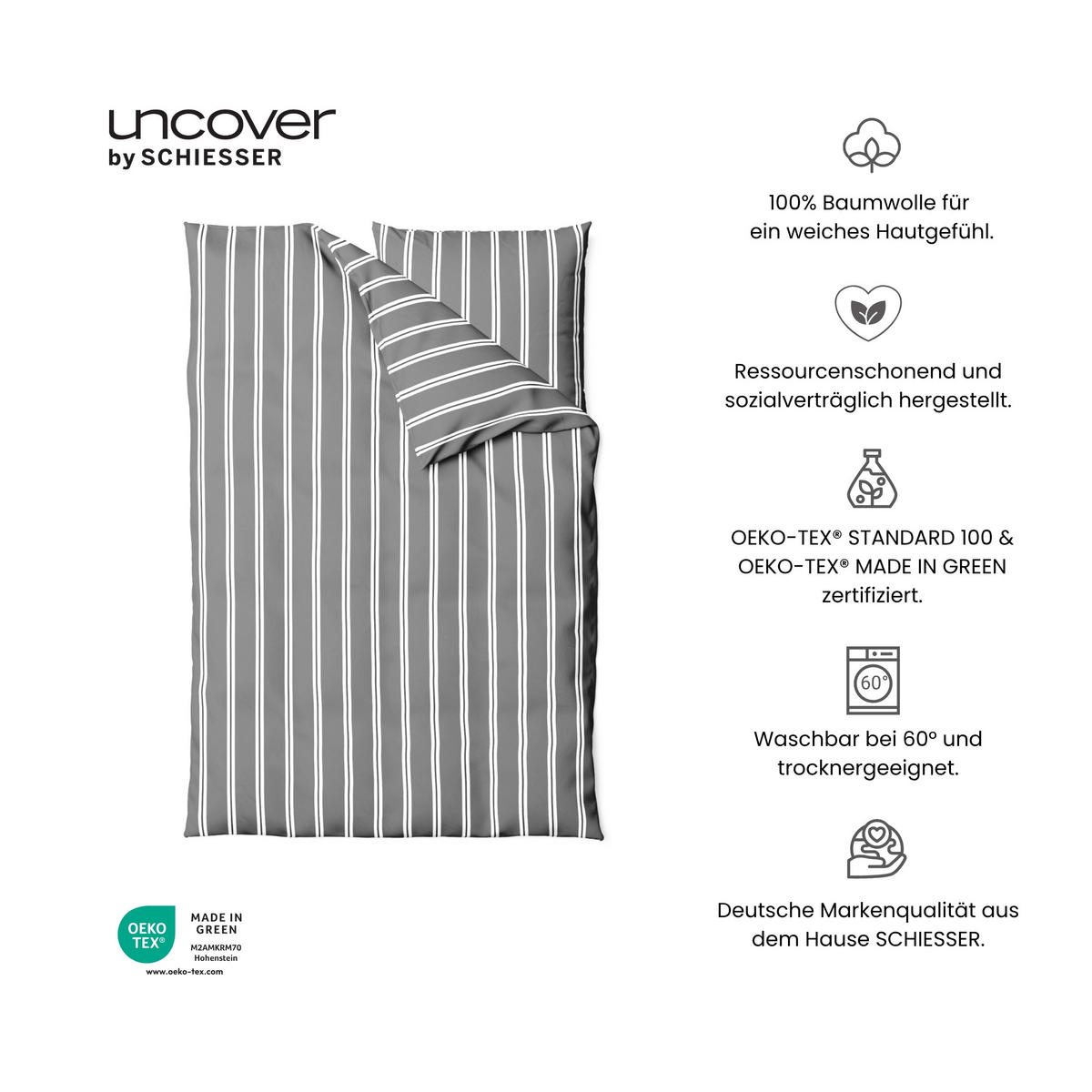 BETTWÄSCHESET Colorado - Renforcé - 2-teilig - 135x200cm - Dunkelgrau - Dunkelgrau, Textil (135/200cm) - Uncover by Schiesser