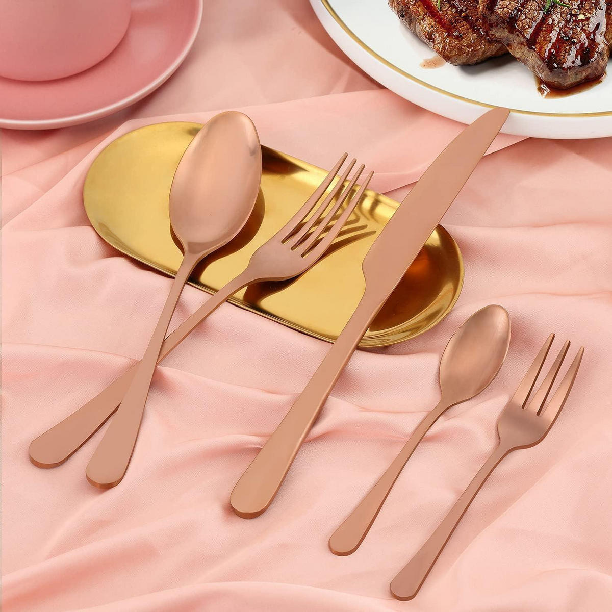 BESTECK Set 30-teilig Roségold Mattiert - Goldfarben, Metall