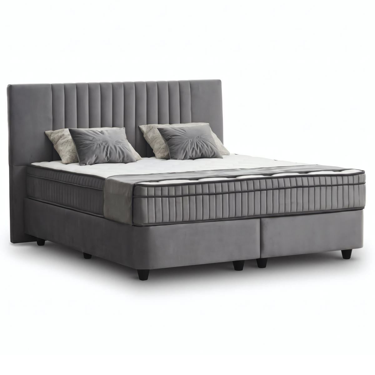 BOXSPRINGBETT MIT BETTKASTEN CARL 160/200 cm, Grau, Bettkasten, Matratze, Topper integriert, H3 mittel 7-Zonen Matratze - Schwarz/Grau, Holz/Kunststoff (160/200cm) - Consilio Concept