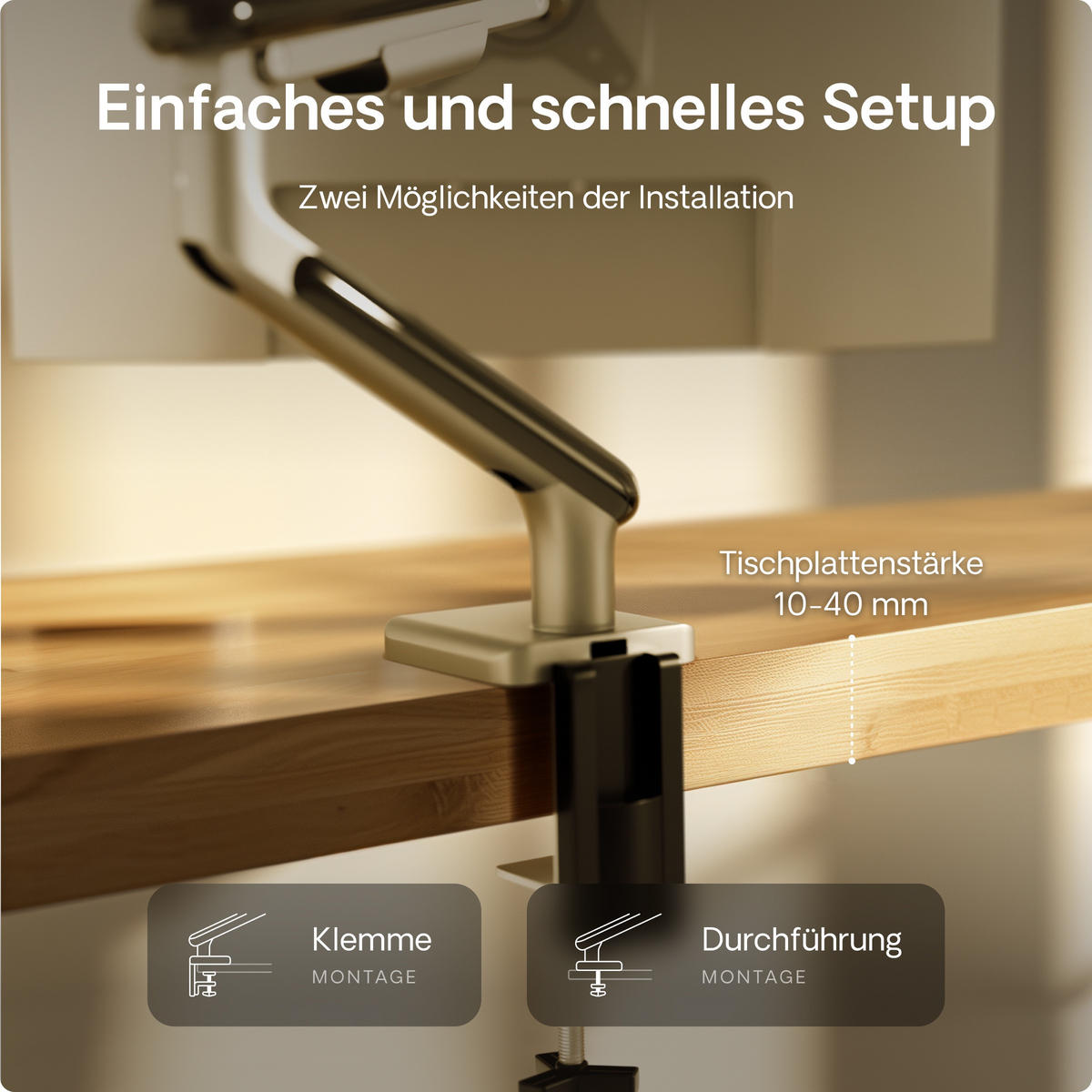MONITORHALTERUNG, Schwarz, Tischhalterung für 1 Monitor 17"-32", VESA 75x75mm, VESA 100x100mm - Weiß, Kunststoff/Metall (55.9/11.5/60cm) - Desktronic