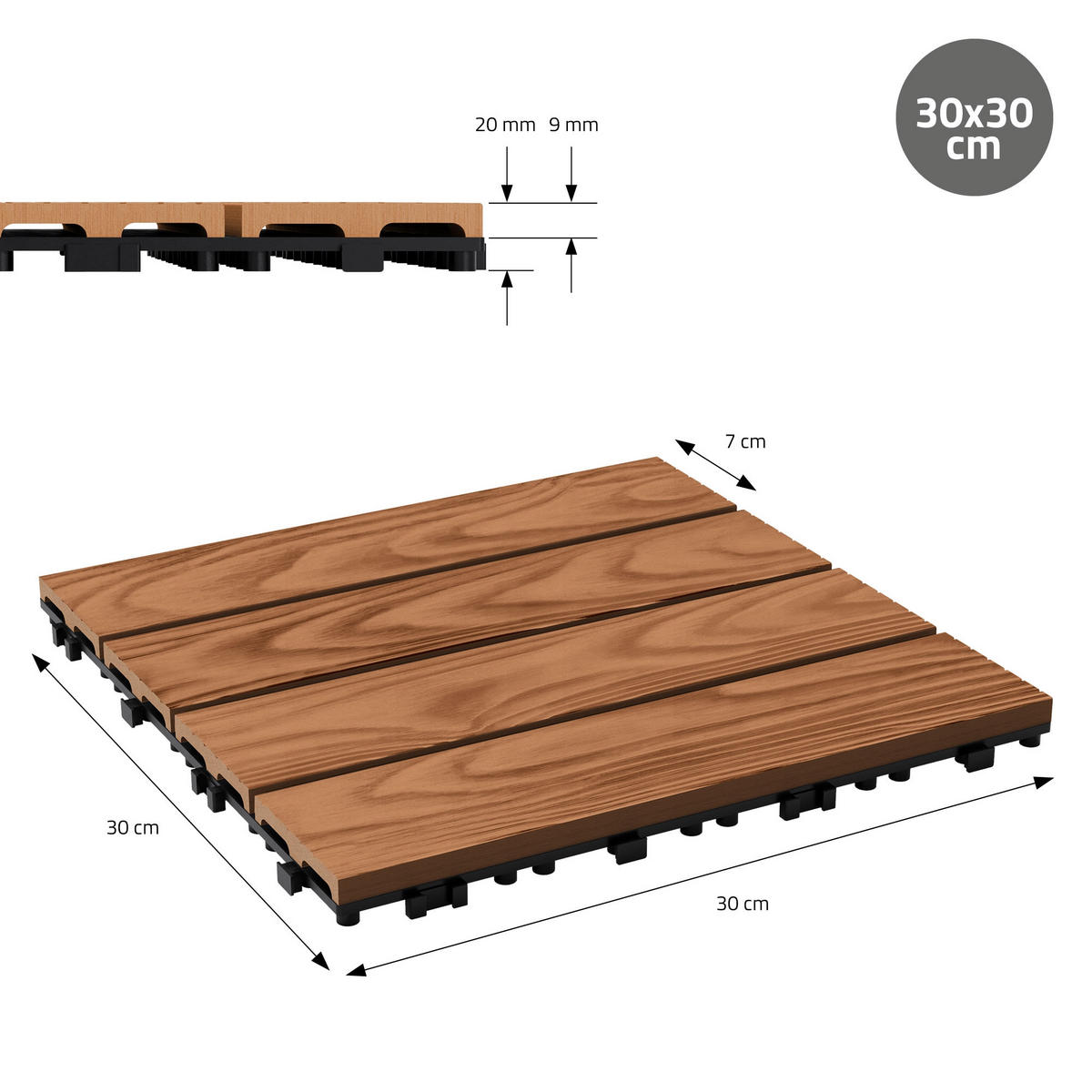 TERRASSENFLIESE Hellbraun 22 Stück - Hellbraun, Holzwerkstoff (30/30/2.1cm) - ML-DESIGN