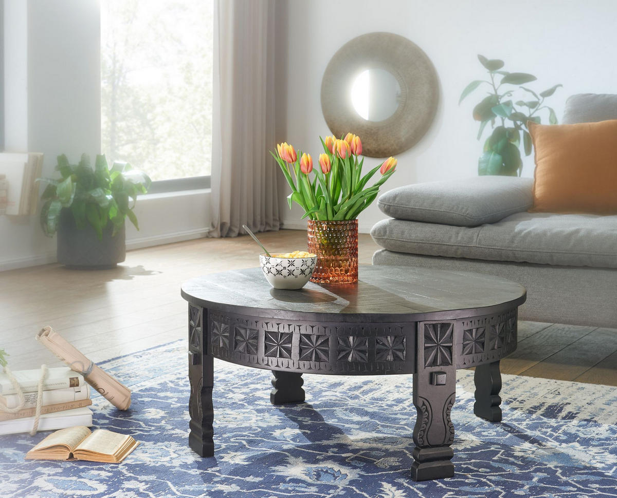 COUCHTISCH Massivholz Schwarz Lackiert, Orientalisches Design, Handgefertigt - Schwarz/Braun, Holz (80/80/36cm) - KADIMA DESIGN