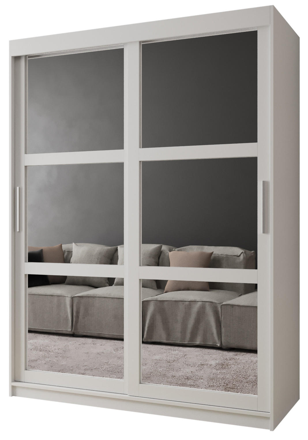 SCHWEBETÜRENSCHRANK 200/150/62 2-türig - Silberfarben/Weiß, Holz/Kunststoff (150/200/62cm) - MÖBEL KRYSPOL