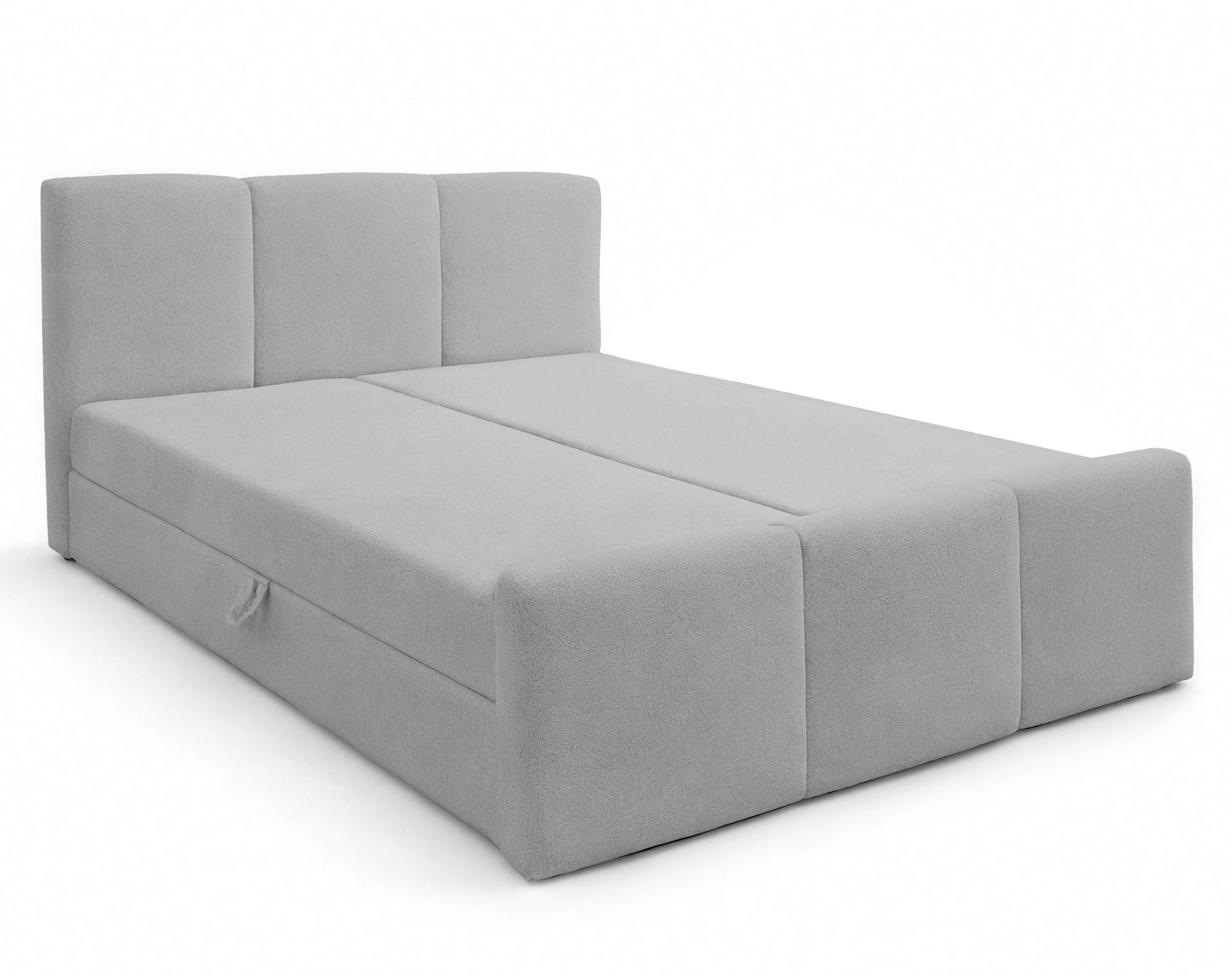 BOXBETT ANKARRA 180x200 cm mit Bettkasten und Matratze - Hellgrau + TOPPER - Hellgrau/Schwarz, Holz/Holzwerkstoff (180/200cm) - AX Living