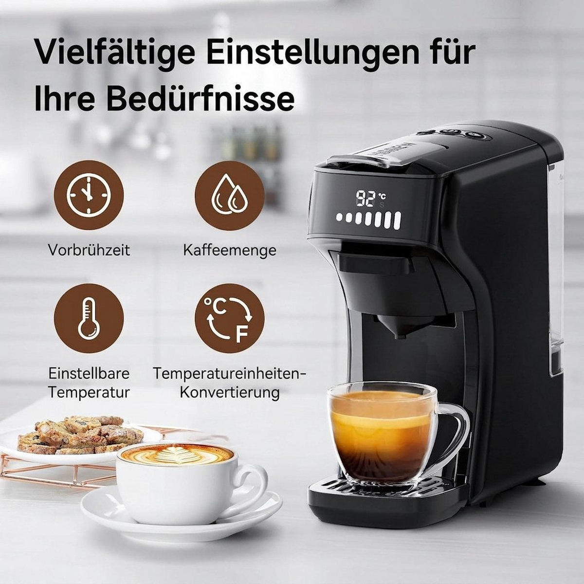 FILTERKAFFEEMASCHINE 6-in-1 20 Bar Edelstahlfilter Espresso-Extraktion - Schwarz, Metall (11/26/26cm) - BEXEVUE