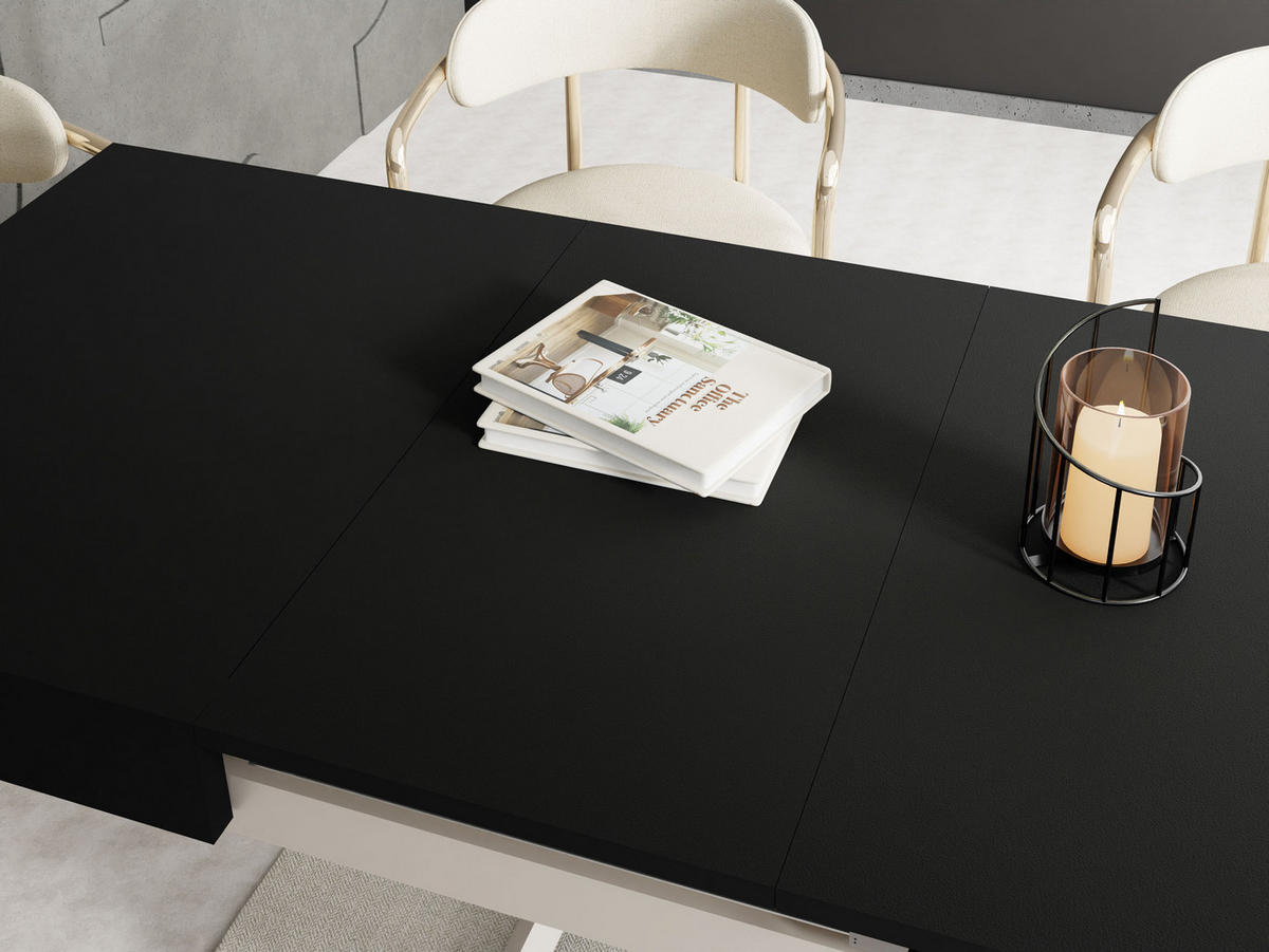 COUCHTISCH Cavetta U höhenverstellbar ausziehbar, Schwarz 120-200/80/27-76 cm - Kaschmir/Schwarz, Holzwerkstoff/Metall (80/120/76cm) - WFL GROUP