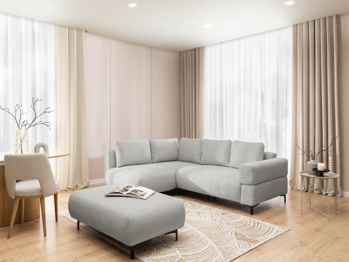 POLSTERHOCKER Cardea in Bubble-Optik aus weichem Hellgrau Strukturstoff mit hohem Sitzkomfort - Hellgrau/Schwarz, Holz/Textil (110/46/65cm) - S-Style Möbel