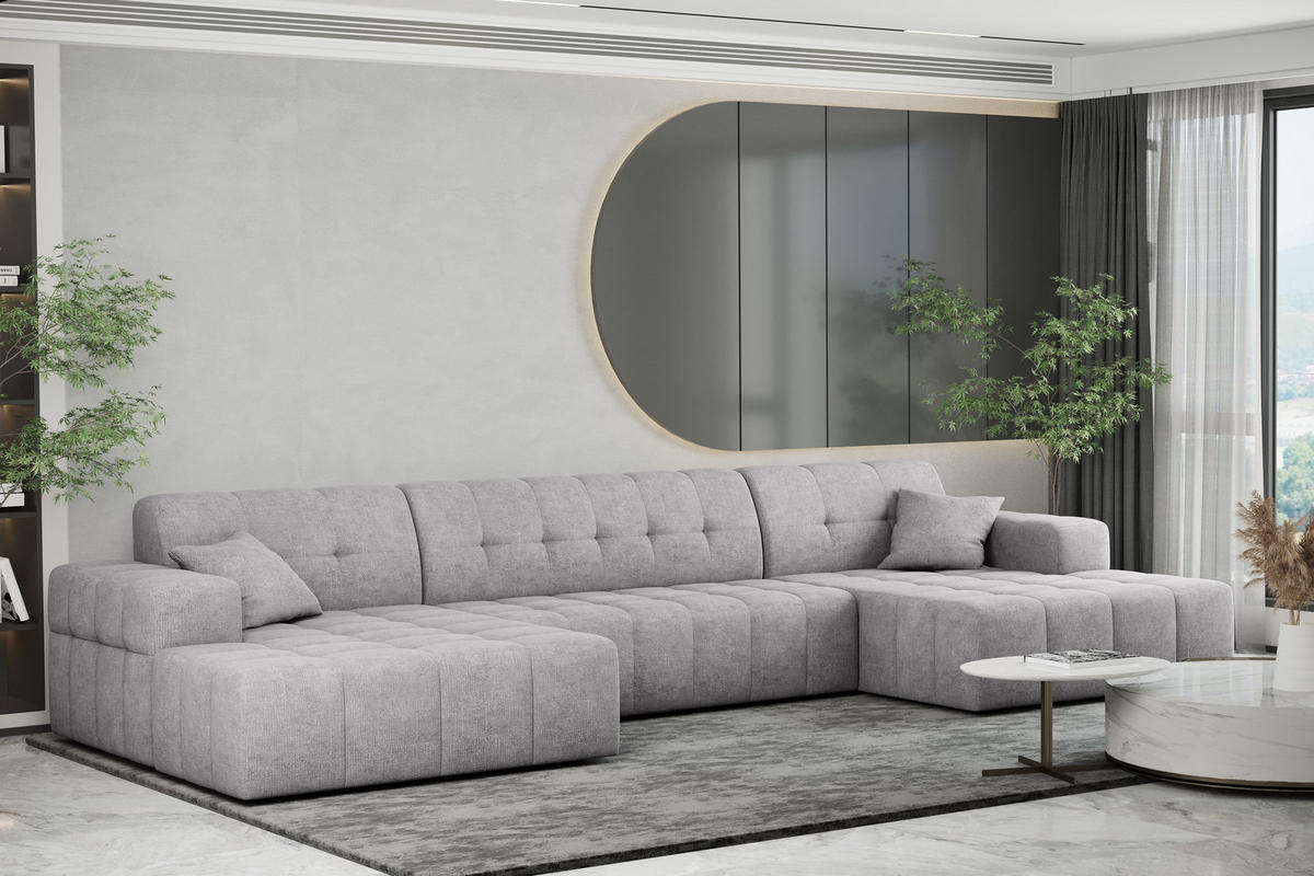 ECKSOFA U-form NIMES Stoff Perfect Harmony Grau - Grau, Holz/Kunststoff (168/350cm) - Kaiser Möbel
