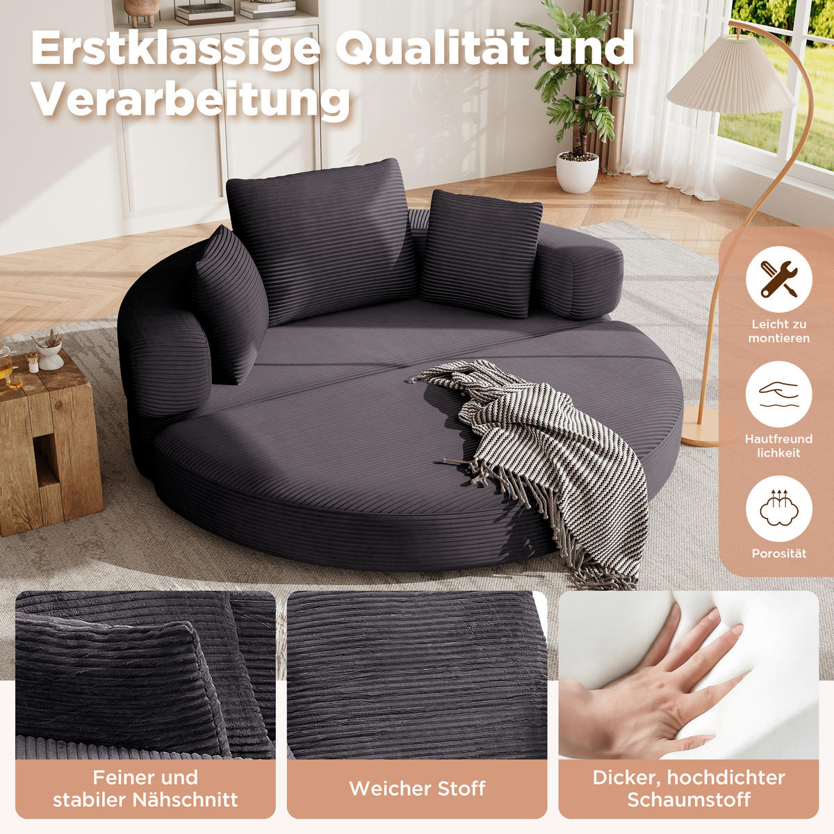 SCHLAFSOFA 173/88/60 cm Schwarz mit 3 Kissen - Schwarz, Textil (176/40/173cm) - Oxeza