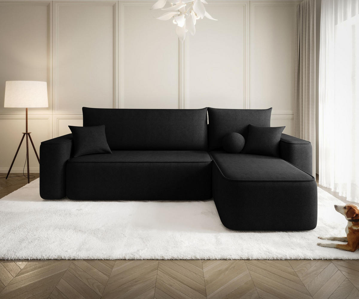 ECKSOFA TEXAS rechts schwarz Strickstoff Curio 99 - Schlaffunktion, Bettkasten - Schwarz, Textil (250/149cm) - Cornero