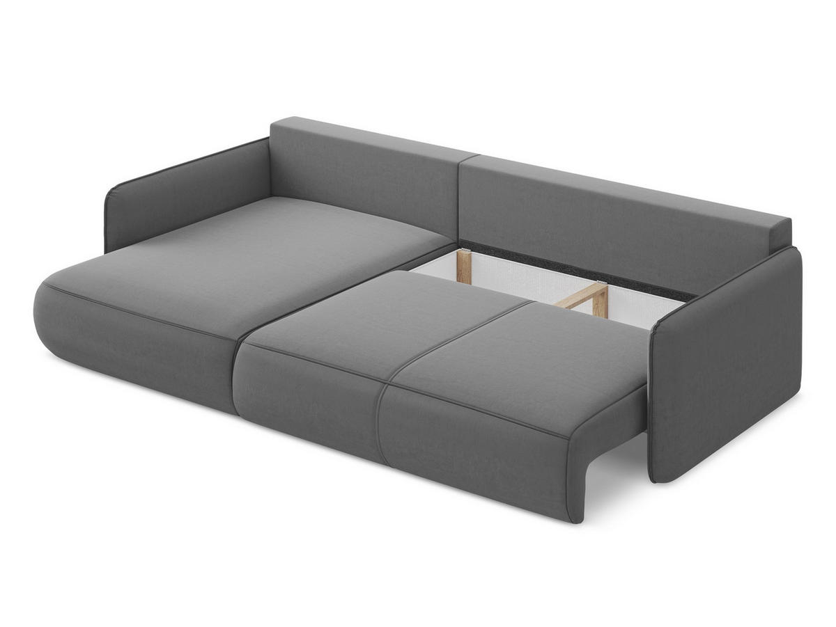 ECKSOFA mit Schlaffunktion Samt Stoff Grau - Schwarz/Grau, Kunststoff/Textil (148/240cm) - Makamii