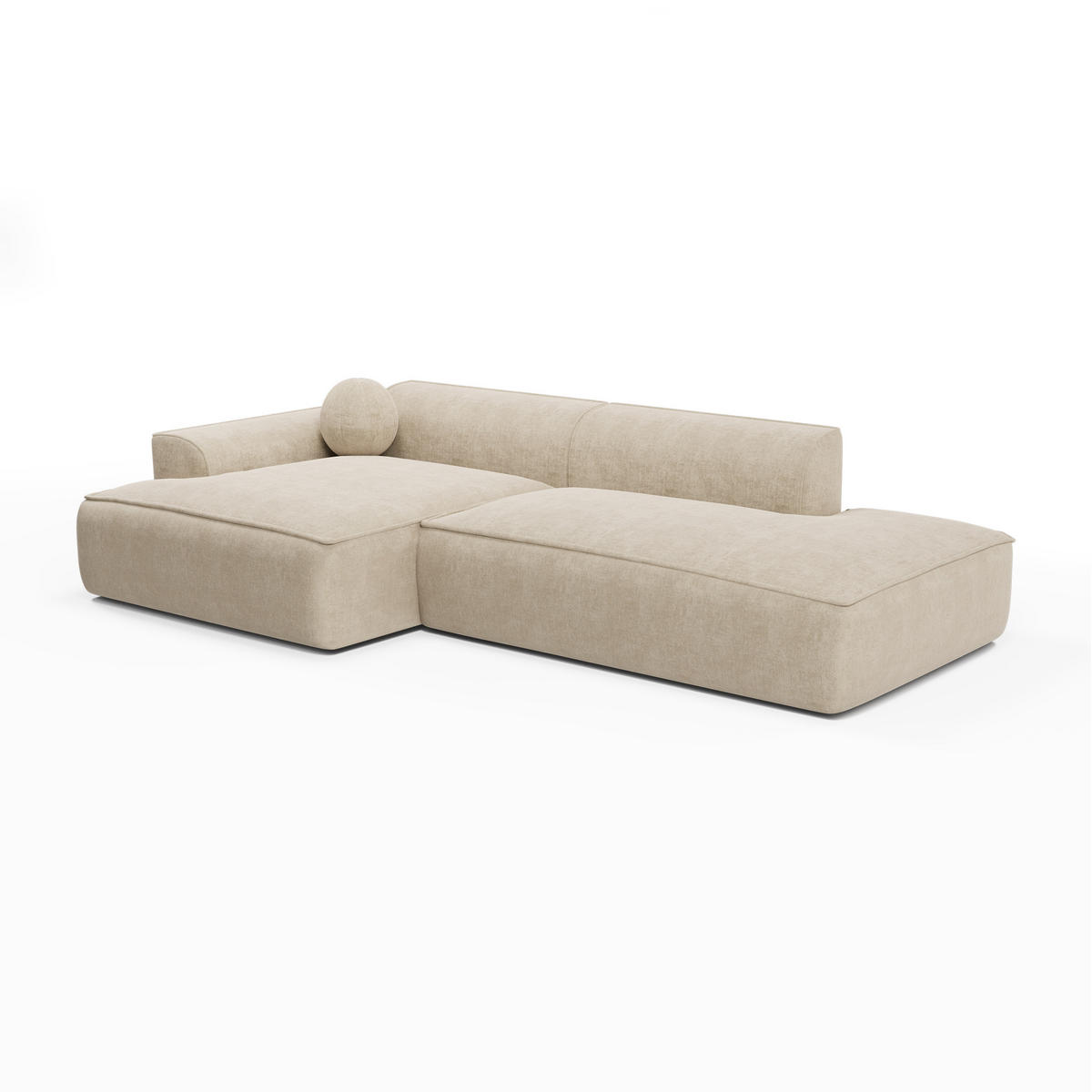 ECKSOFA LINKS Samt Creme 260cm - Creme, Textil (155/260cm) - Sia Home
