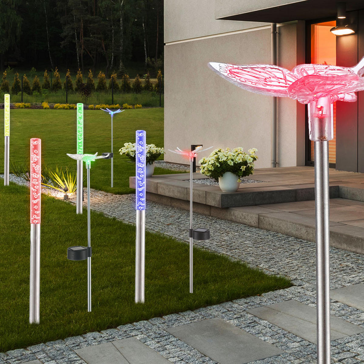 LED AUSSENLEUCHTE Klar RGB Solar 8er Set - Silberfarben, Kunststoff (2/2/48cm) - Globo Lighting