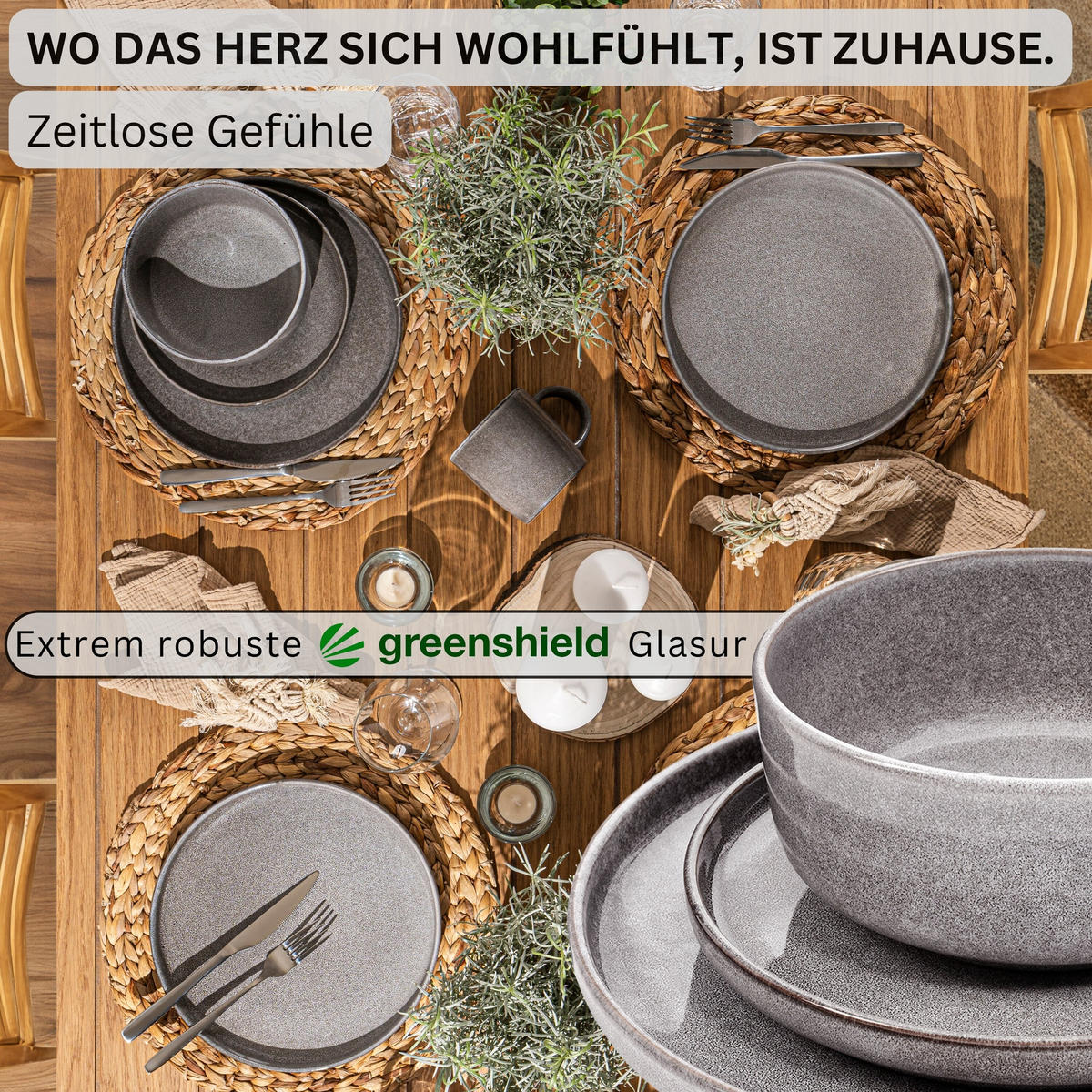 TAFELSERVICE KAIRO MONDGRAU - 30 teilig aus Steingut - Dunkelgrau, Keramik (70/30/70cm) - Sänger