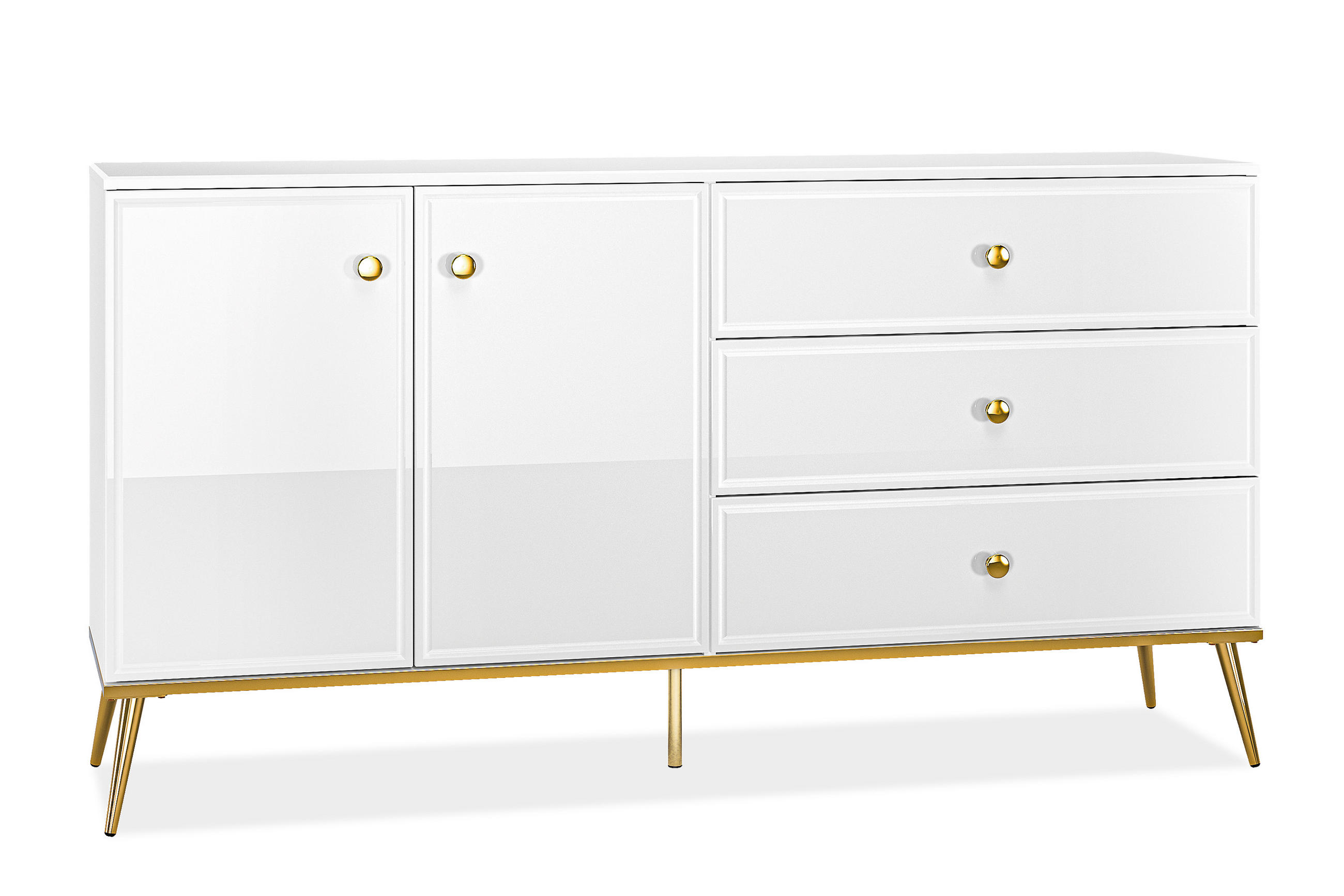 KOMMODE ISORIA viel Stauraum, Glas Weiß - Goldfarben/Weiß, Holz/Metall (160/85/40cm) - KONSIMO®