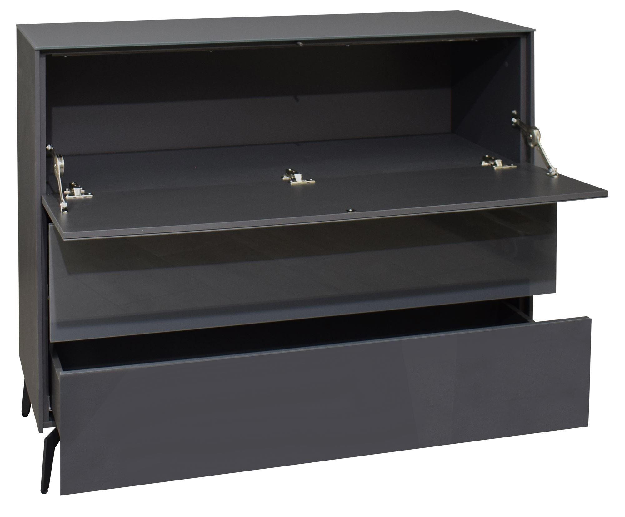 KOMMODE Elfi 121x42x104 Hochglanz Anthrazit/Glas Anthrazit - Anthrazit, Holzwerkstoff (121/104/42cm) - 58aufmkessel