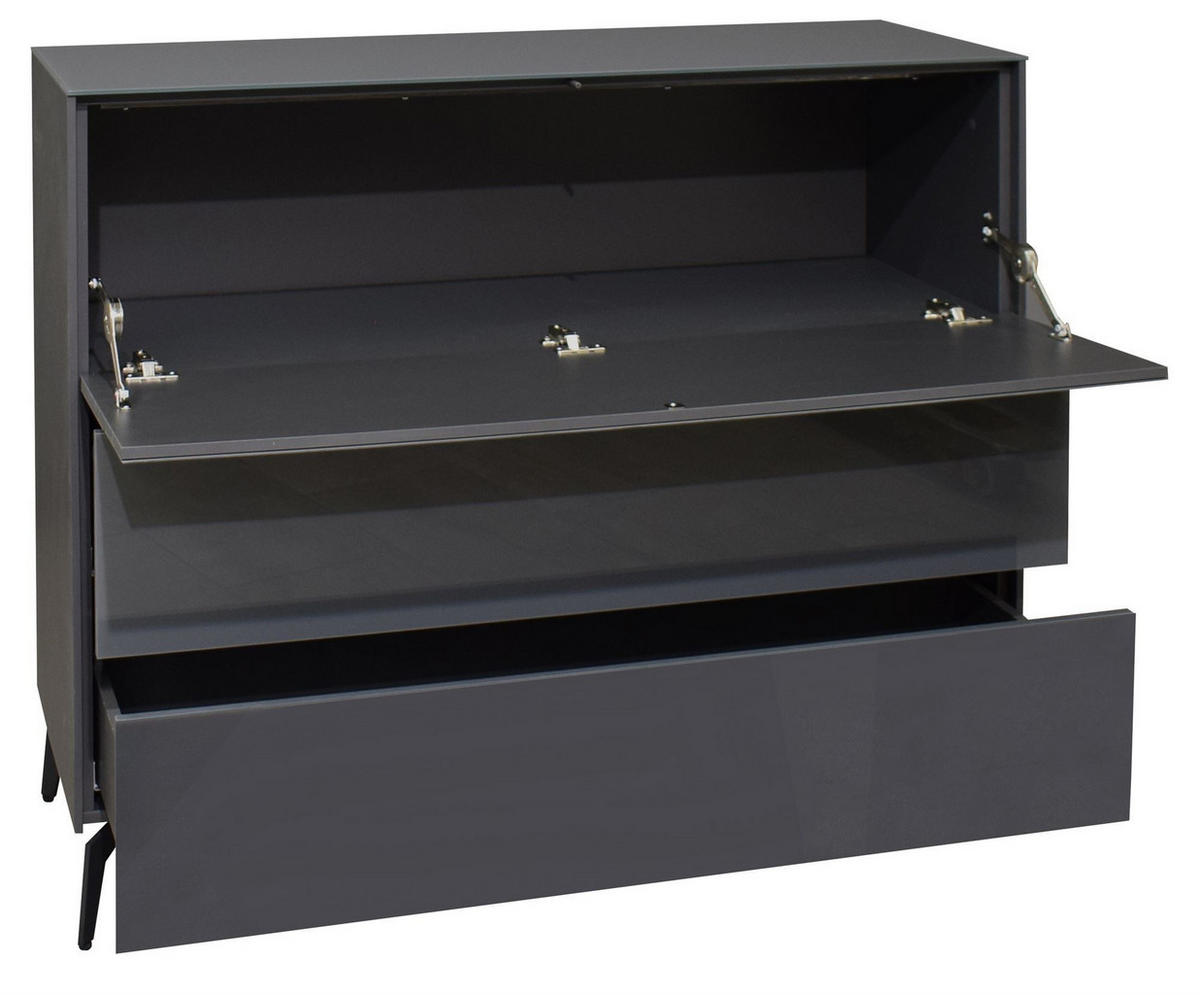 KOMMODE Elfi 121x42x104 Hochglanz Anthrazit/Glas Anthrazit - Anthrazit, Holzwerkstoff (121/104/42cm) - 58aufmkessel