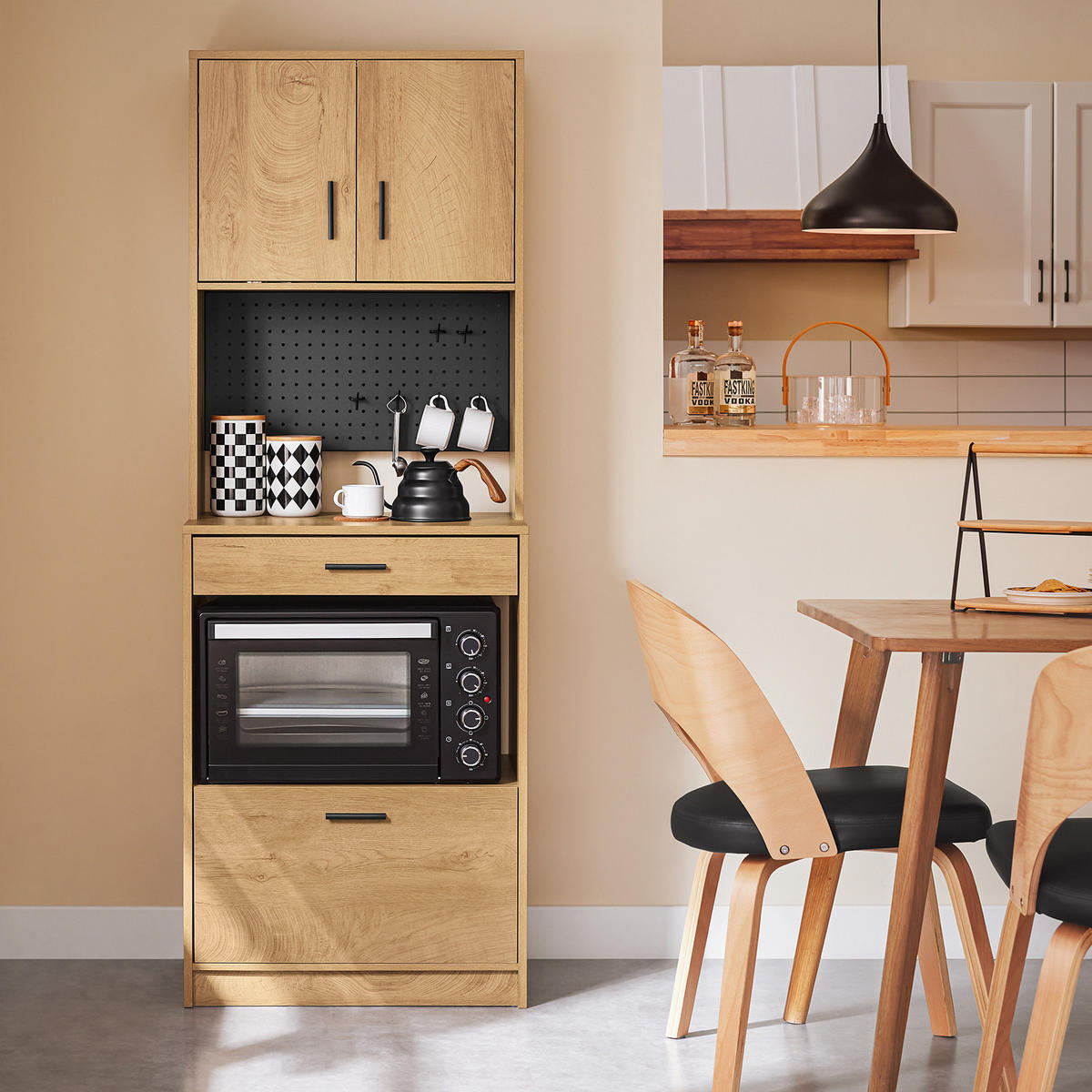 MIKROWELLENSCHRANK Natur - Naturfarben, Holzwerkstoff/Metall (60/170/40cm) - SoBuy