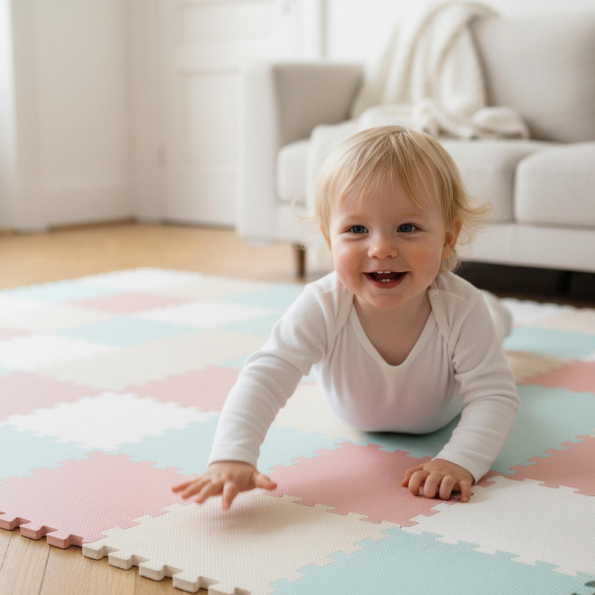SPIELMATTE ab Null - 360/120/1 cm Puzzlematte Rosa/Beige/Weiß/Mint - Multicolor, Kunststoff (30/30cm) - Littletom