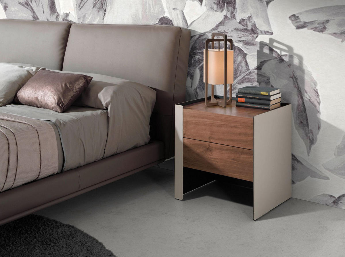 NACHTTISCH aus Öko-Leder, Nussbaum und schwarzem Stahl - Beige/Nussbaumfarben, Leder/Holzwerkstoff (50/51/38cm) - ANGEL CERDA