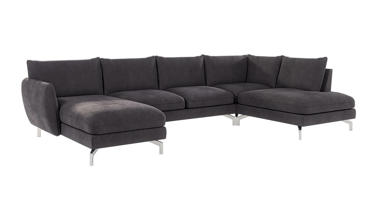 WOHNLANDSCHAFT Elou Graphit Luxusmicrofaser - Chromfarben/Graphitfarben, Textil/Metall (336/87/200cm) - S-Style Möbel
