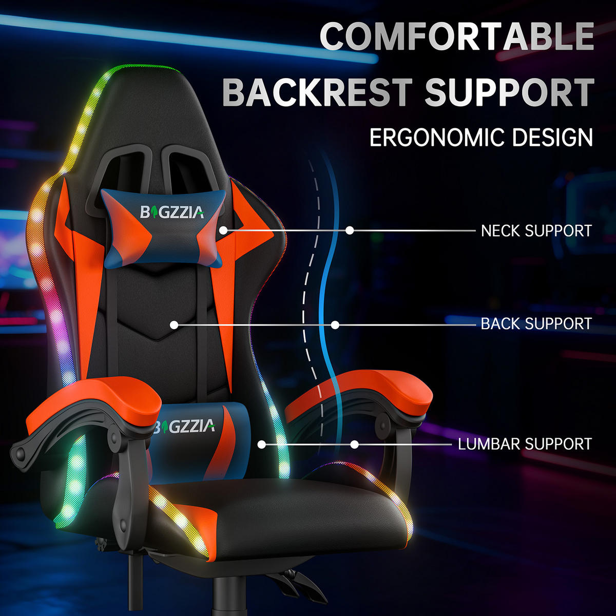 GAMINGSTUHL Schwarz-Rot,mit Led,Leder, Metall - Rot, Leder (29/59/79cm) - Rattrix