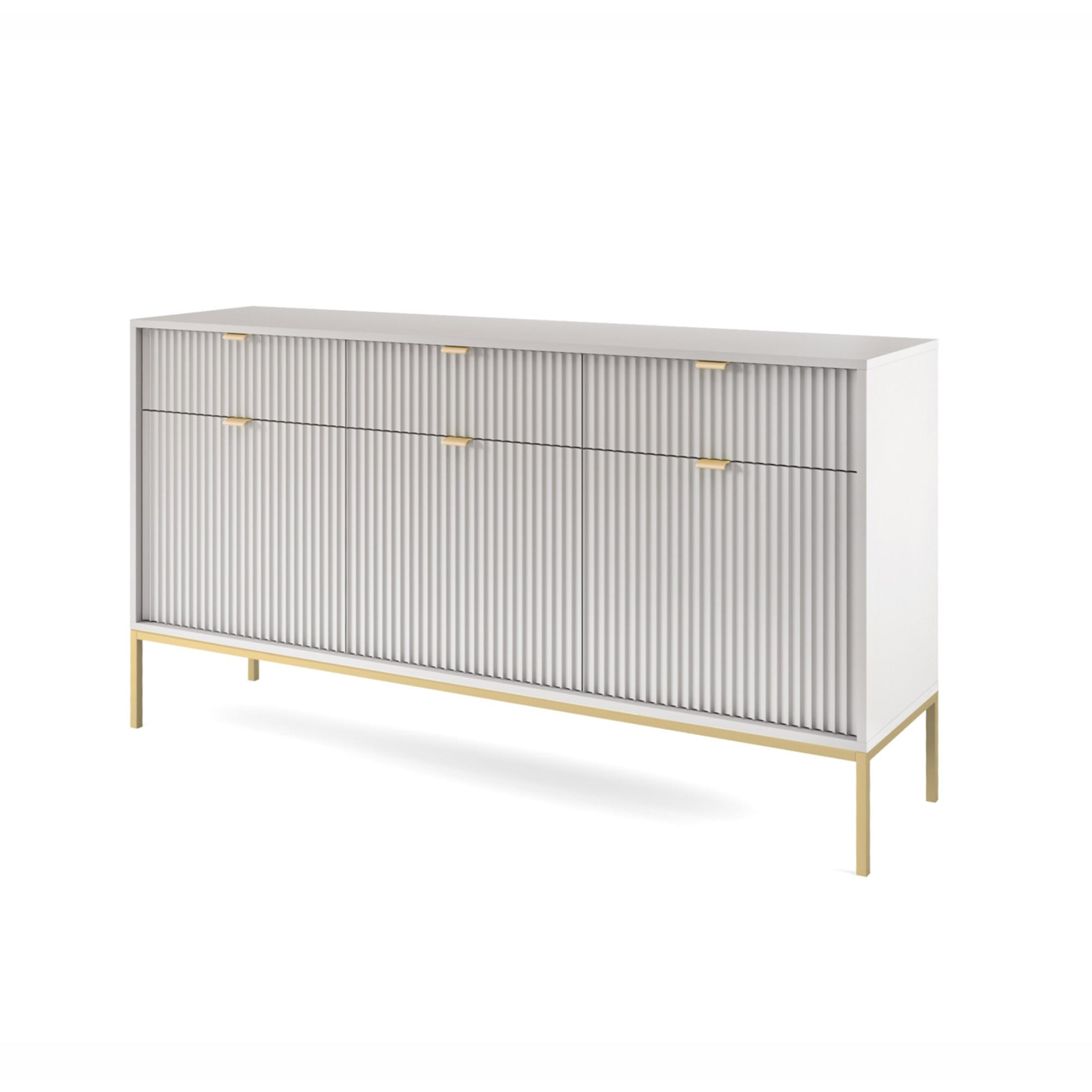 KOMMODE Nova Grau, Golden Beine, Dreitürig - Goldfarben/Grau, Holzwerkstoff/Metall (154/83/39cm) - Bettso