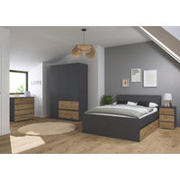 JUGENDZIMMER Joel in Grau Metallic und Artisan Eiche 4 teilig – mit 3türigem Kleiderschrank ohne Spiegel, 140er Jugendbett, Nachttisch und Kommode - Grau, Holzwerkstoff (80/200/120cm)