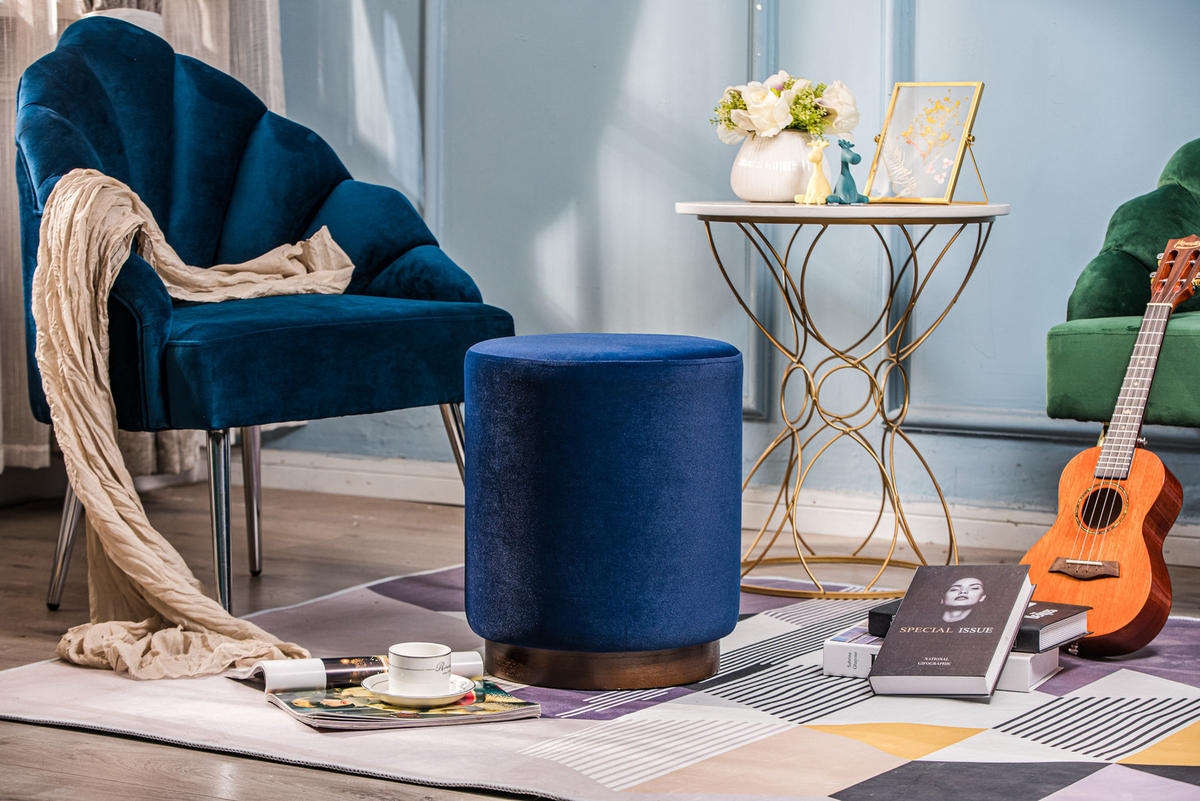 POUF Samt Blau - Blau, Textil (35/42/35cm) - Nordlys