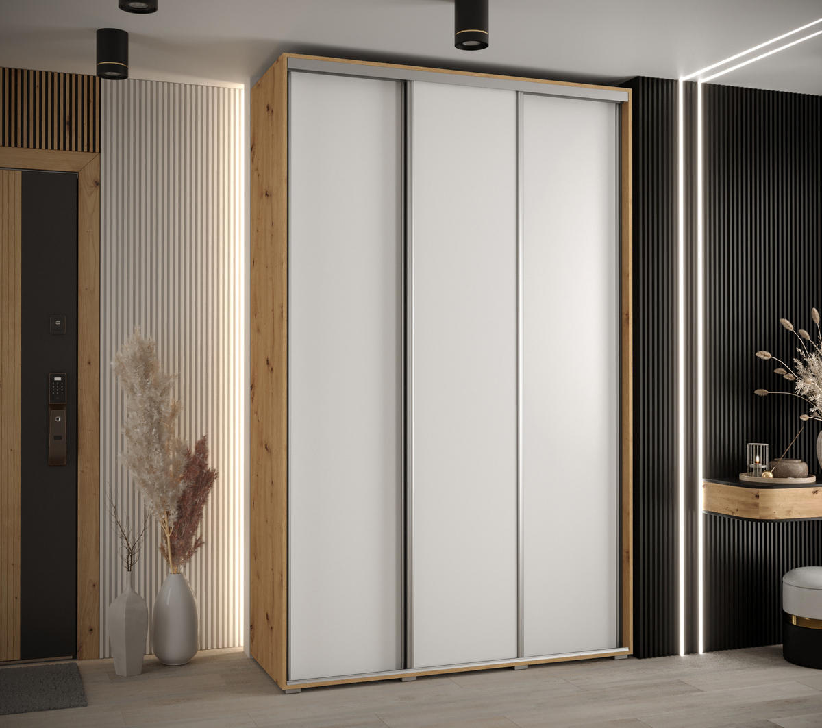 SCHWEBETÜRENSCHRANK 235,2/150/60 3-türig - Silberfarben/Weiß, Holz/Metall (150/235/60cm) - Abiks Möbel