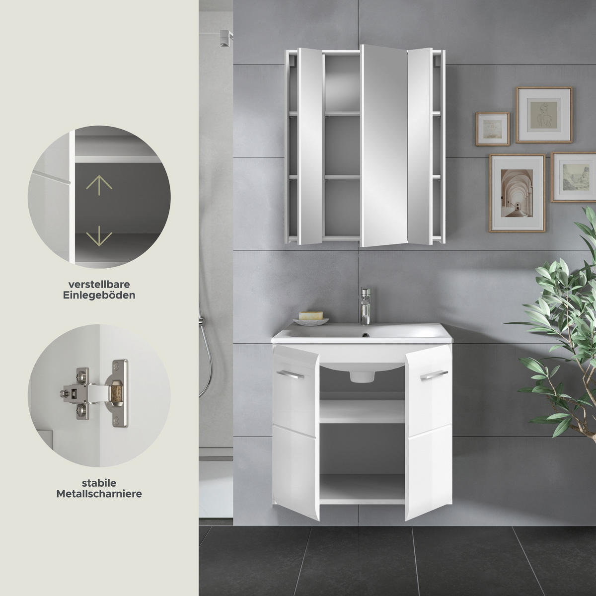 BADKOMBINATION Ice 60x185x46 cm weiß Hochglanz MDF 2tlg. - Weiß, Holz (60/185/46cm)