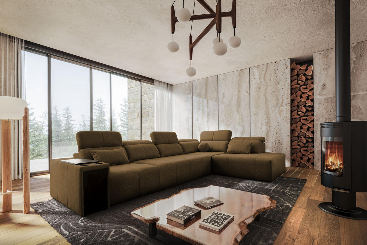 ECKSOFA L-Form Mindy XI Mit Schlaffunktion Und Verstellbarer Rückenlehne Stoff Verita Braun Rechts - Braun, Holz/Textil (350/230cm) - Kaiser Möbel