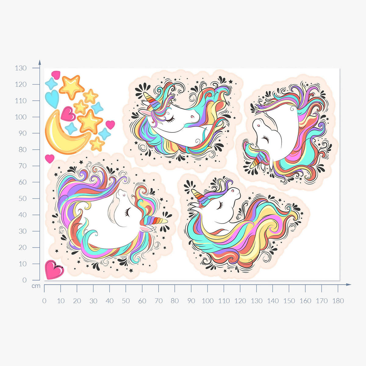 WANDAUFKLEBER 130x181cm - Bunte Einhörner - Multicolor, Kunststoff (130/181/0.1cm) - Wallfluent