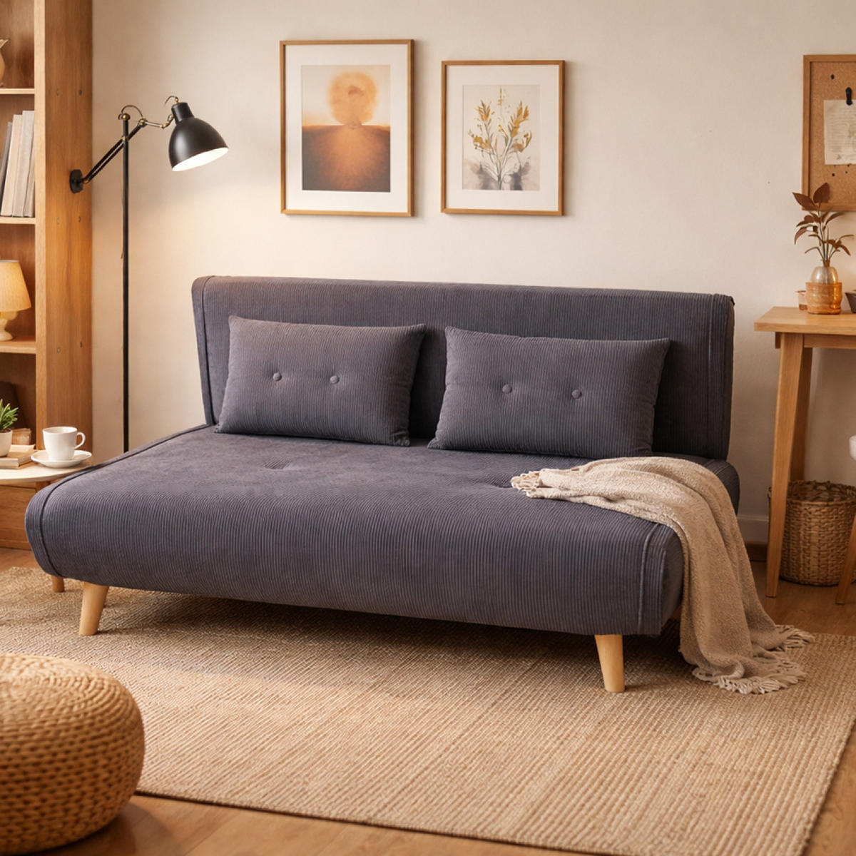 SCHLAFSOFA ennis grau 2-sitzer cord - Grau, Holzwerkstoff (130/78/82cm) - Concept Usine