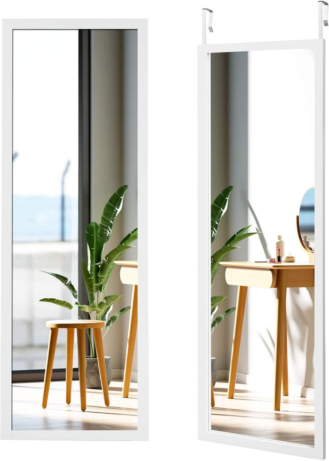 WANDSPIEGEL Türspiegel Weiß - Weiß, Glas (120/37/2cm) - COSTWAY