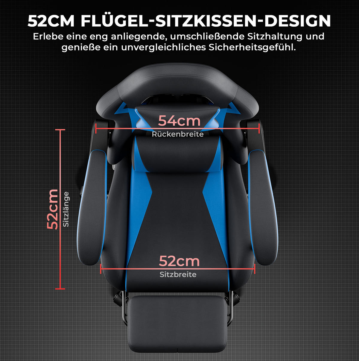 GAMINGSTUHL ergonomisch höhenverstellbar PVC Schwarz Blau - Blau, Kunststoff (63/120.5/58.5cm) - Meubliv