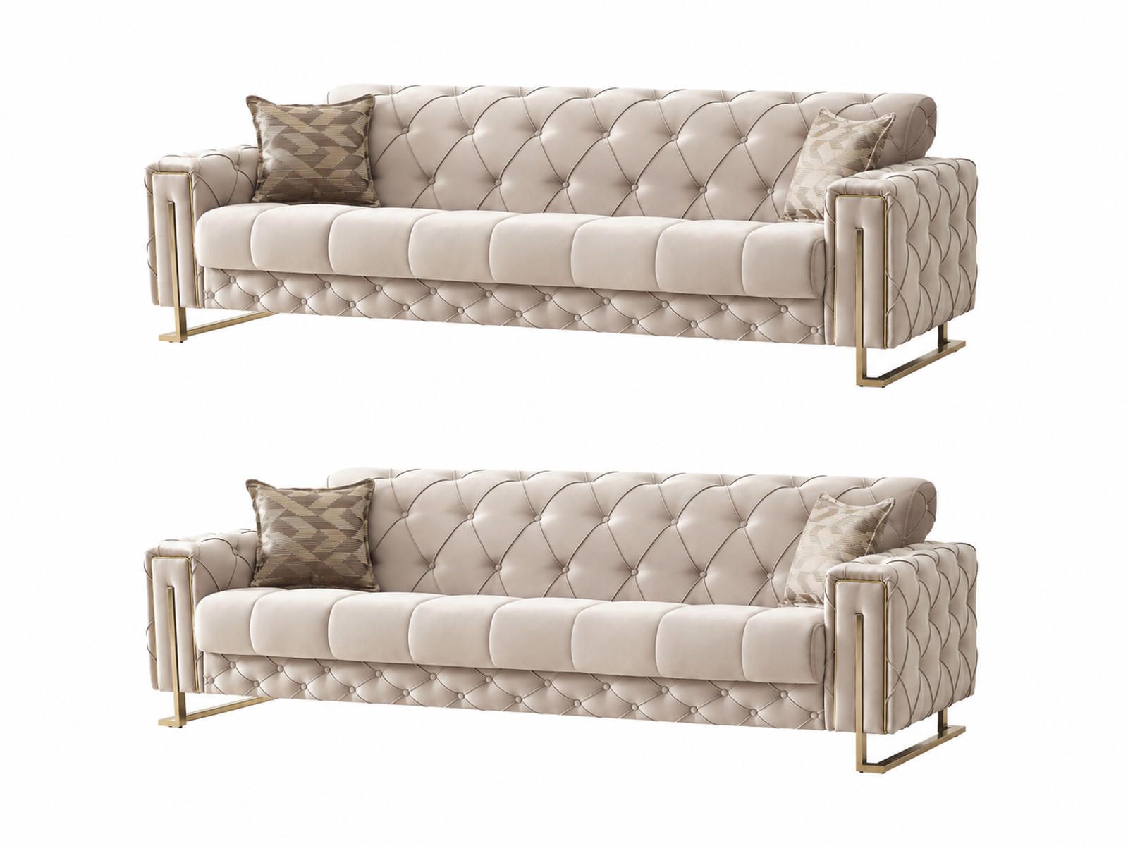 SITZGARNITUR Shimla, Beige Stellvariante 3+3 - Beige, Holzwerkstoff/Metall (220/80/108cm)