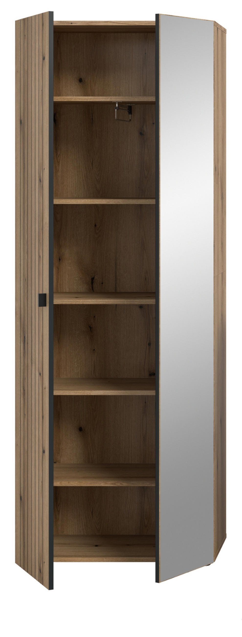 GARDEROBENSCHRANK Evoke Eiche 70 x 192 cm, Schuhschrank mit Spiegel - Schwarz/Eiche Artisan, Glas/Holzwerkstoff (72/192/37cm) - Inn.Furn