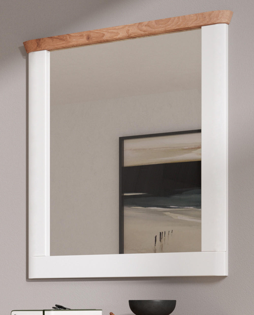 WANDSPIEGEL weiß matt, Eiche Garderobenspiegel 79 x 89 cm - Eichefarben/Weiß, Glas/Holzwerkstoff (79/89/6cm) - Inn.Furn