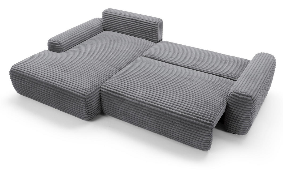 ECKSOFA 260 cm Cantara mit Cordstoff, Bettkasten, Links, Dunkelgrau - Dunkelgrau, Holz (264/162cm) - Emporius