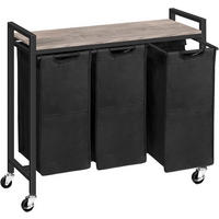 WÄSCHESAMMLER Braun 3 Fächer mit Ablage - Greige/Schwarz, Holzwerkstoff (33/75/84cm) - Hoobro