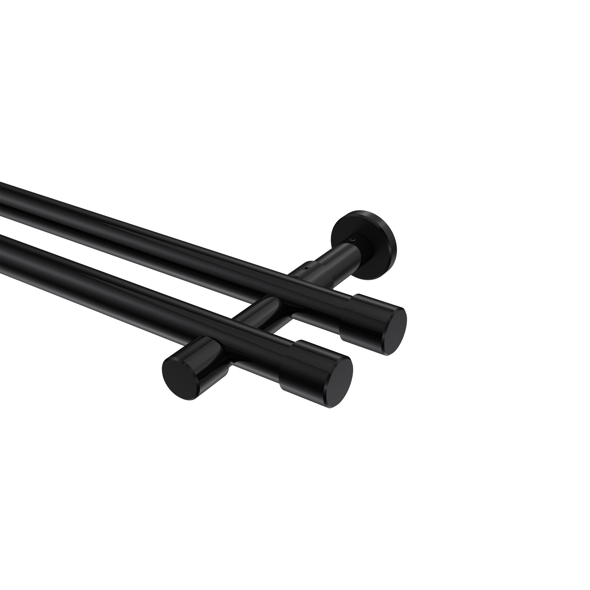 GARDINENSTANGEN-SET Prestige Santo 140 cm, 2-läufig (ohne Ringe), 20 mm Ø Schwarz - Schwarz, Metall (140cm) - INTERDECO