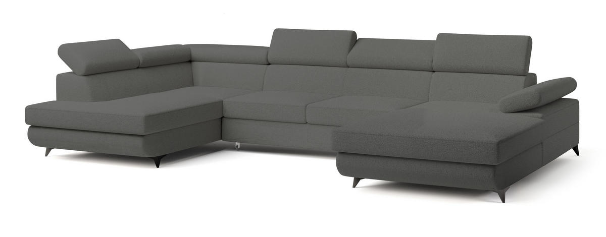 ROHOVÁ SEDAČKA RUBANO šedá - šedá/černá, kov/dřevo (339/190cm) - MASSENO